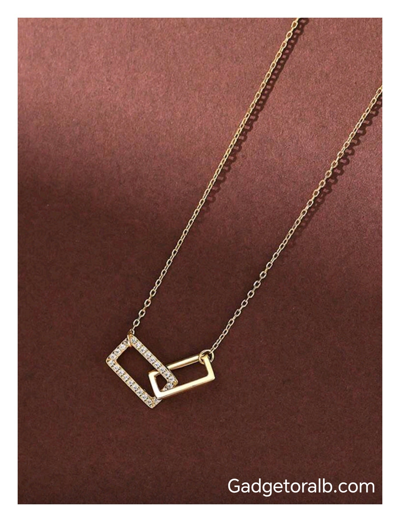 Real Silver  Square Double Ring Chain Glitter Necklace
