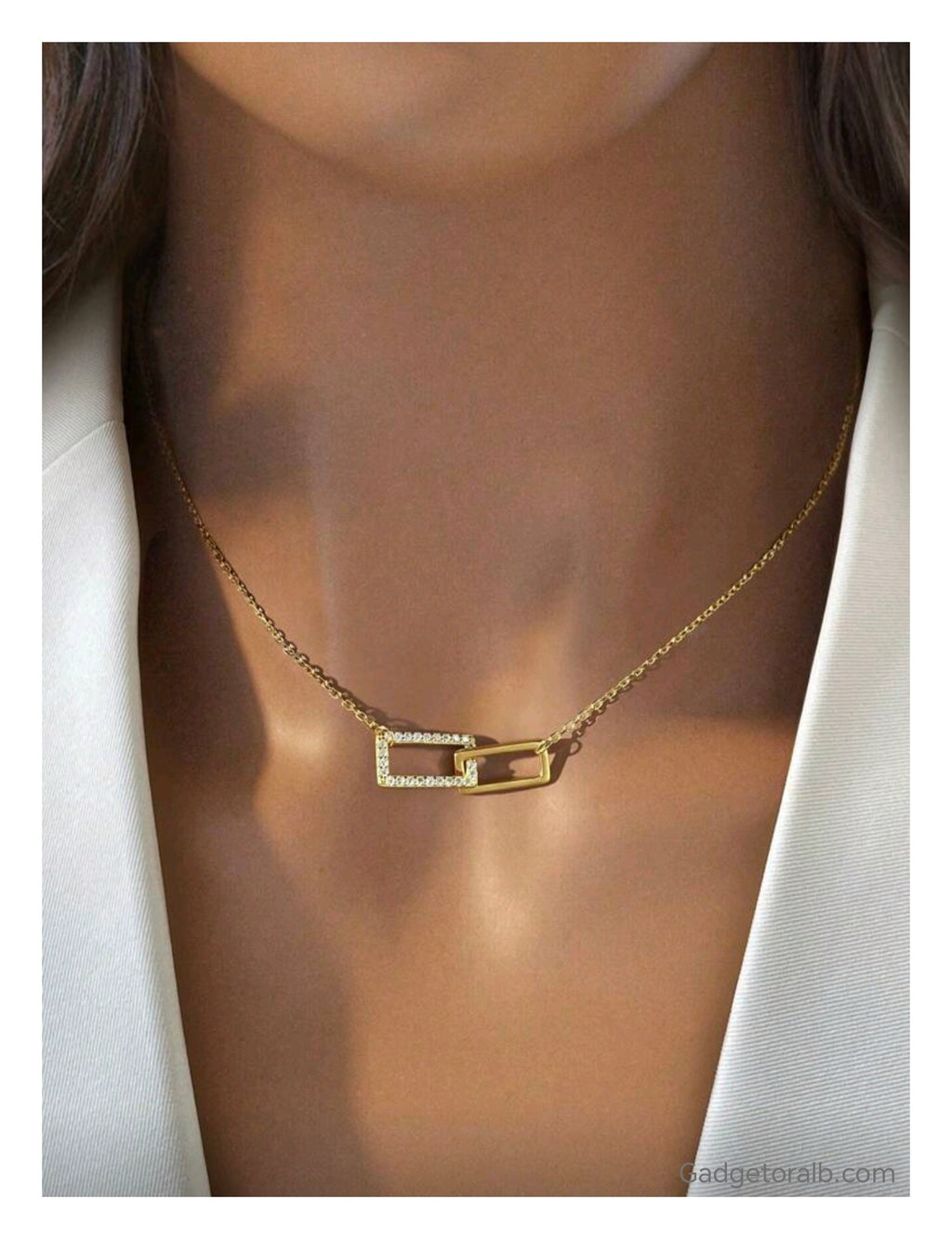 Real Silver  Square Double Ring Chain Glitter Necklace