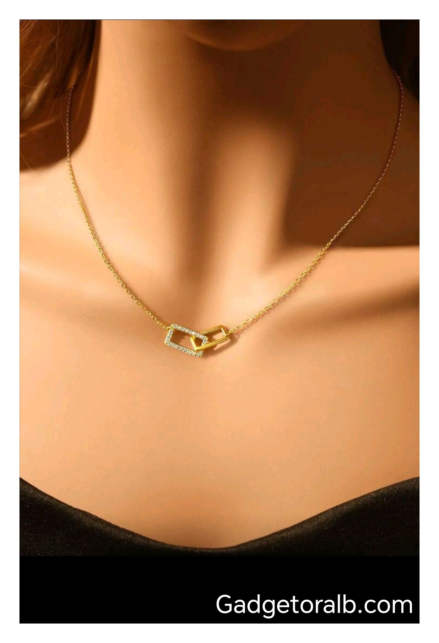 Real Silver  Square Double Ring Chain Glitter Necklace